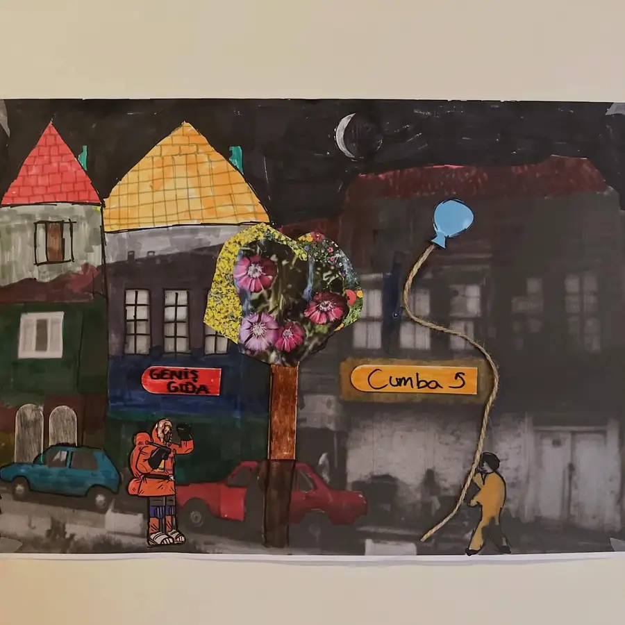 Gece sokak sahnesi collage çalışması